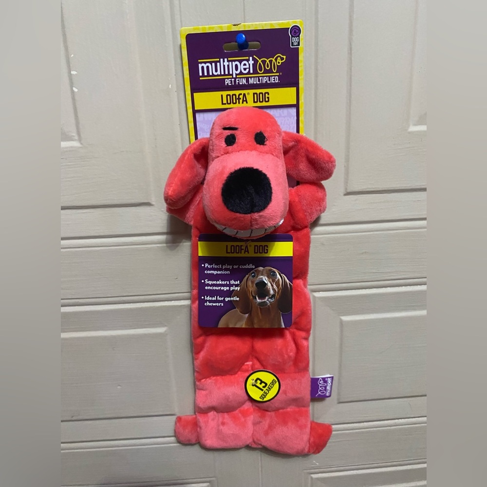 Multipet Loofa Dog Toy With Multiple Squeaker.